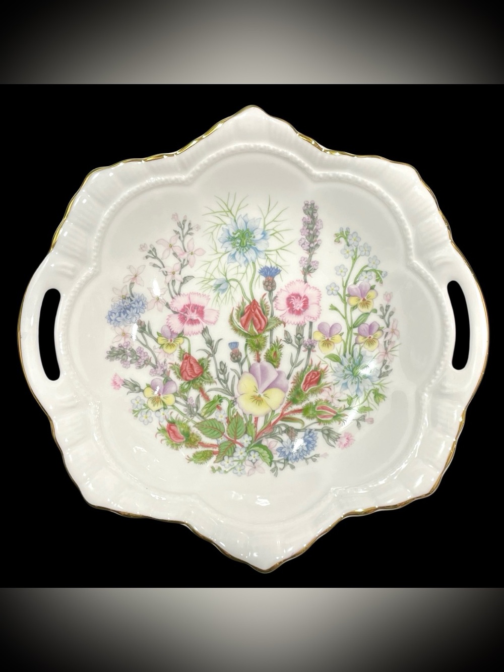 Vintage 1990s Aynsley English Fine Bone China Wild Tudor Windsor Pierced Tray
